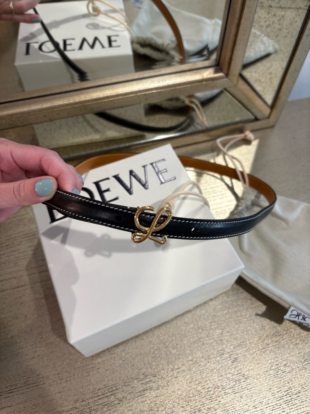 Loewe Black Skinny Leather Belt Gold L Collection SS 23 Size 75 Small - Picture 13 of 16